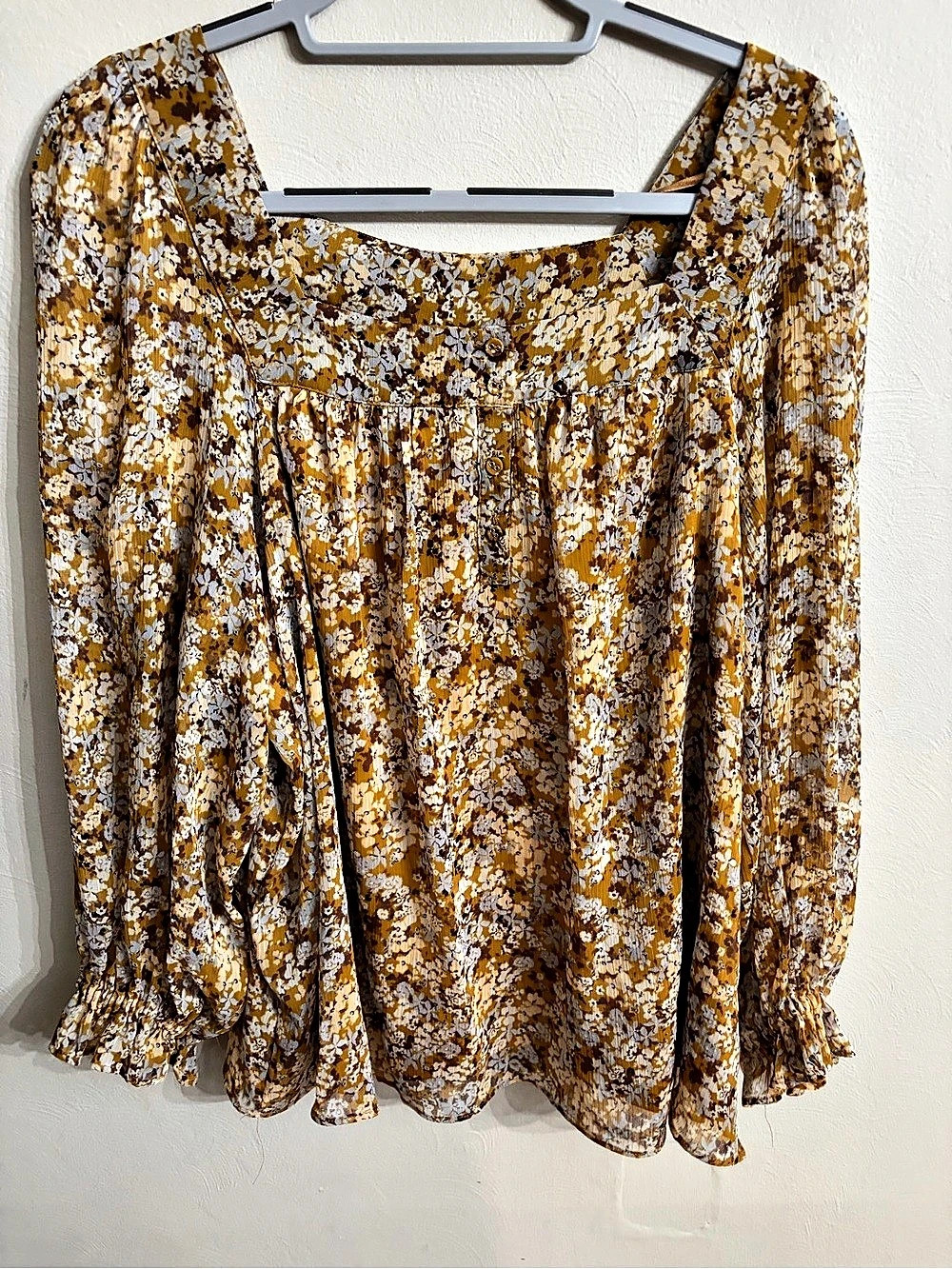Lauren Conrad Floral Blouse in Brown & White Size XL Like New